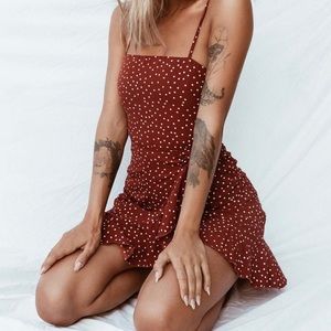 Princess Polly Caesura Polka Dot Dress in Wine Size 4